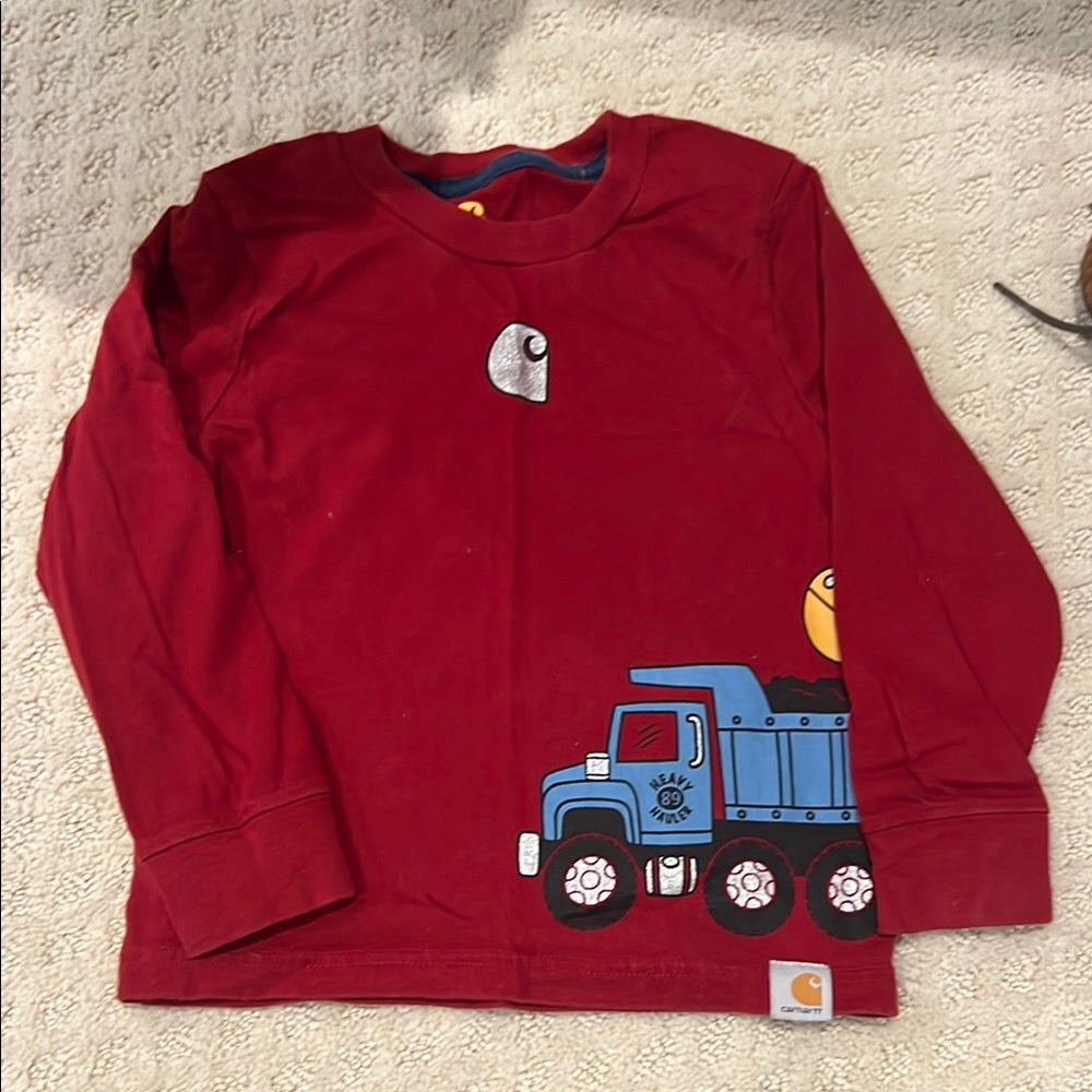 Carhartt Kids Red Long Sleeve Tee with Blue Truck Design